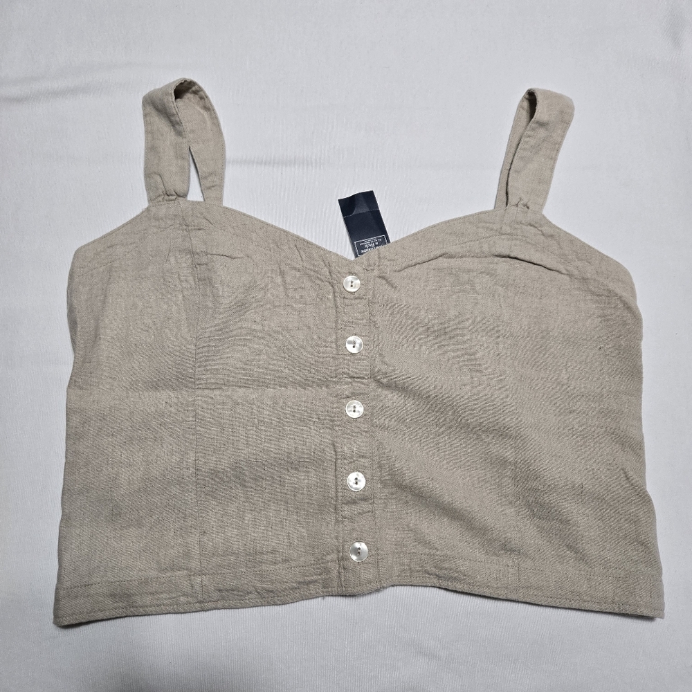 NWT Women's Abercrombie & Fitch Linen Blend Cropped Button Tank Top sz XL
